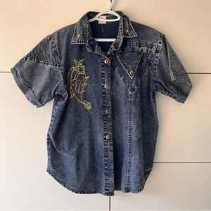 Women’s Acid Wash Denim Shirt with Embroidered Design